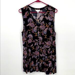 J. Jill Black and Pink Sleeveless Floral Tunic Blouse Size Large